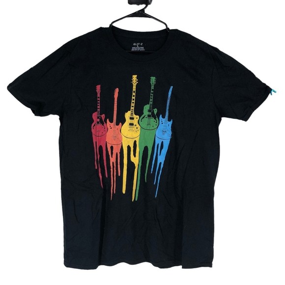 Electric Guitars In a Drip Art Collage T-Shirt; Musician Themed, Musical Art L - Picture 1 of 5